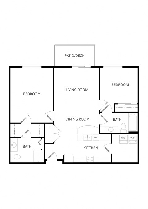 Floor plan for 2 beds, 2 baths, 1065 sqft